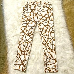 Michael Kors size 2 gold chain design white pants girl boss classy lady sz 2 MK